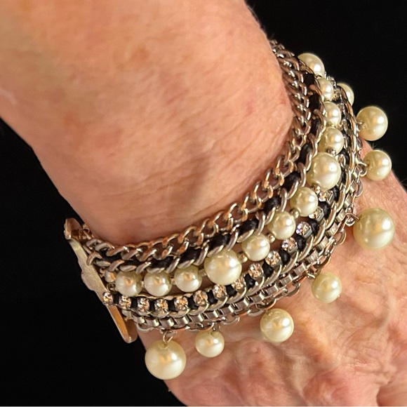 White House Black Market Jewelry - White House Black Market mixed media multi chain faux pearls toggle bracelet